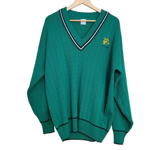 Vintage Quills Woollen Market Sweater M Kelly Green Knit Academia Ireland Irish - Picture 1 of 10